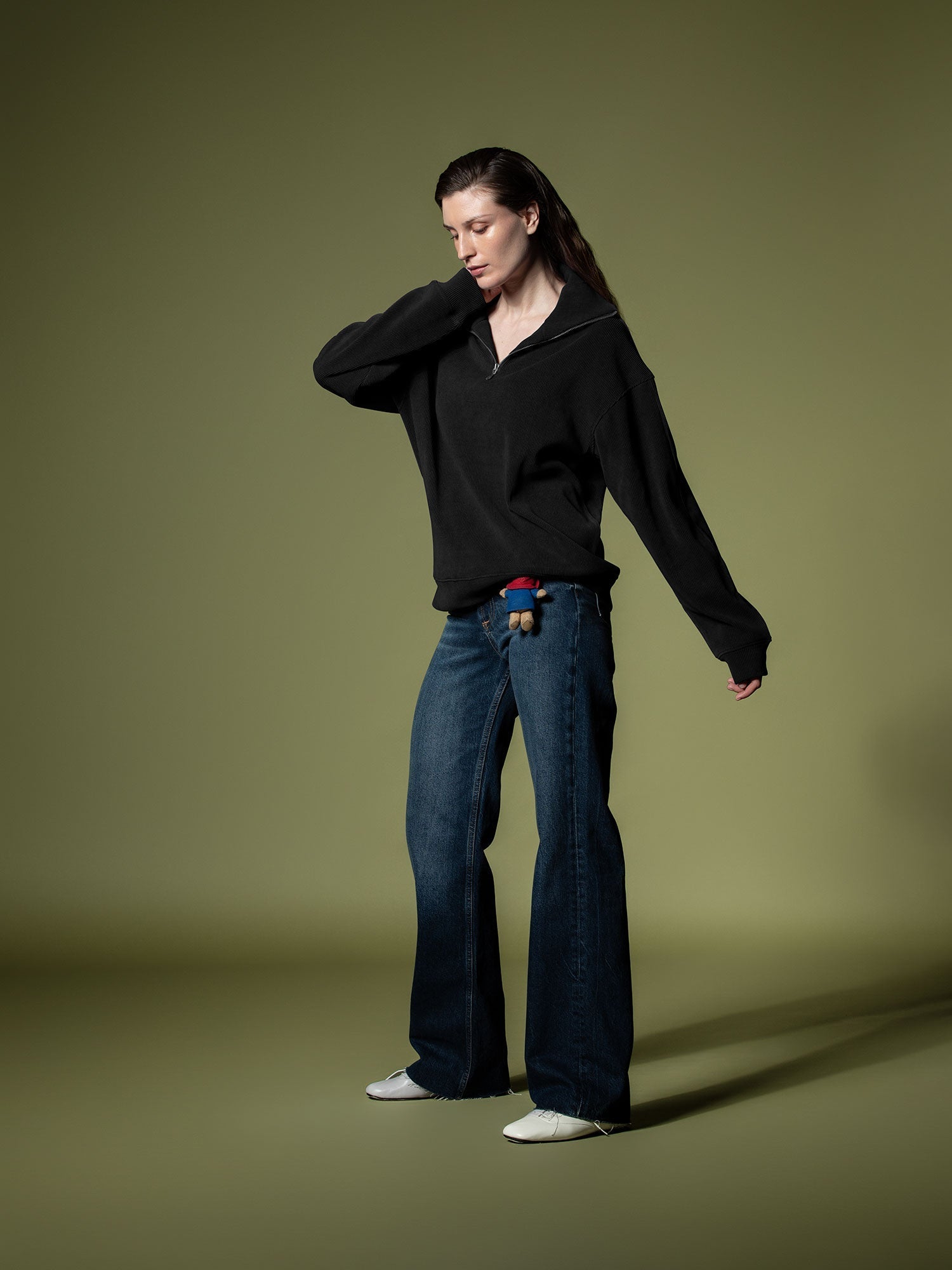 Ribbed quarter-zip sweatshirt