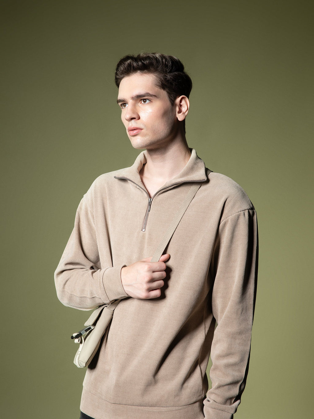 Ribbed quarter-zip sweatshirt